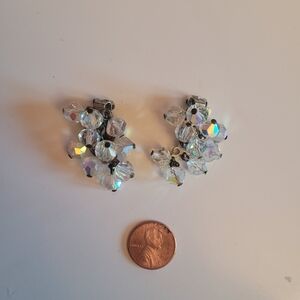Elegant Silver Crystal Cluster Clip-on Earrings